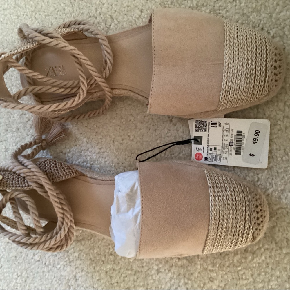 Zara Tan Espadrilles with Jute Sole and Ankle Ties (NO NEGOTIATIONS) - Picture 3 of 4